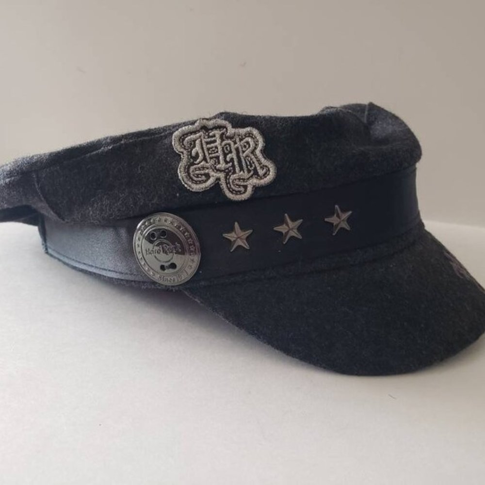 NEW! Hard Rock Cafe Authentic All in One Black Wool Poly Blend Biker Hat Cap
